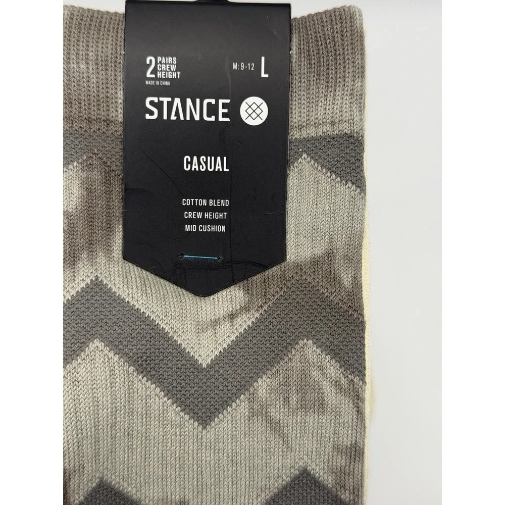 Stance Casual 2 Pack Crew Socks Grey Beige Zig Zag Striped Mens Large NWT